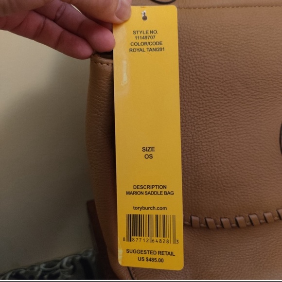 Tory Burch Authentic Leather Saddle Bag with gold-tone hardware, dual chain-link - Picture 12 of 12